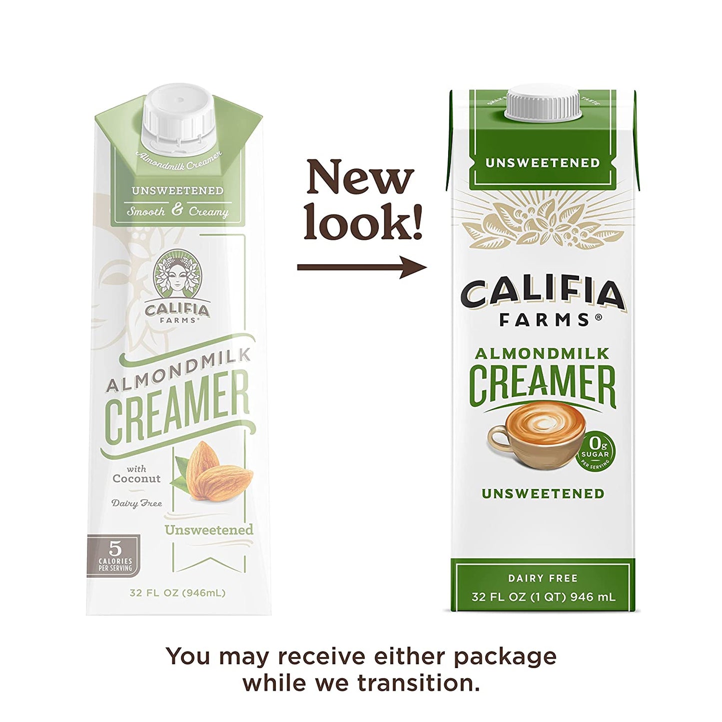Califia Farms - Unsweetened Almond Milk Coffee Creamer with Coconut Cream, 32 Oz | Dairy Free | Plant Based | Keto | Sugar Free | Whole30 | Non-GMO | Shelf Stable