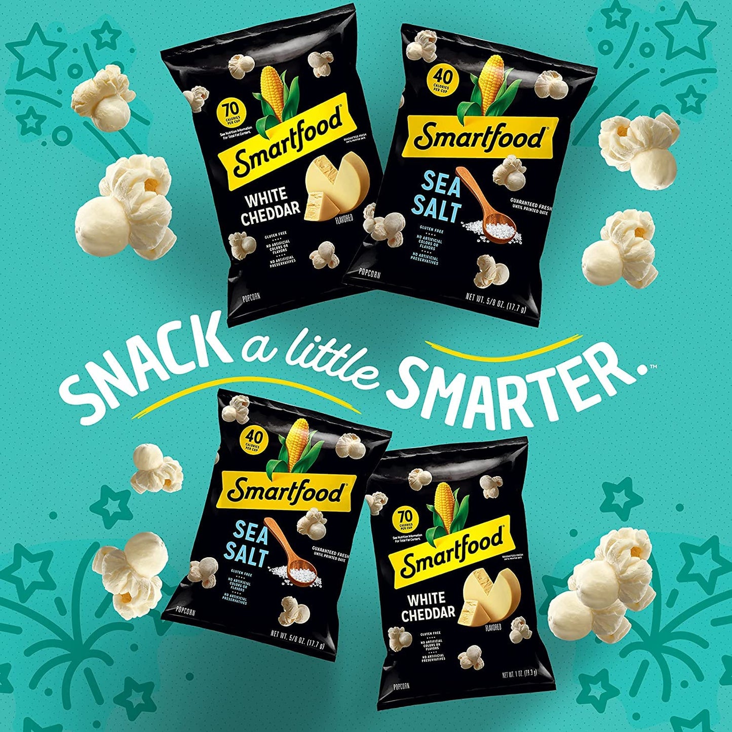Smartfood Popcorn Flamin' Hot & White Cheddar Variety Pack Pack of Whole Grain Snacks, White Cheddar Flamin' Hot, 40 Count