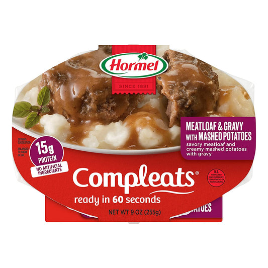 HORMEL COMPLEATS Meatloaf & Gravy With Mashed Potatoes Microwave Tray, 9 oz. (6 Pack)