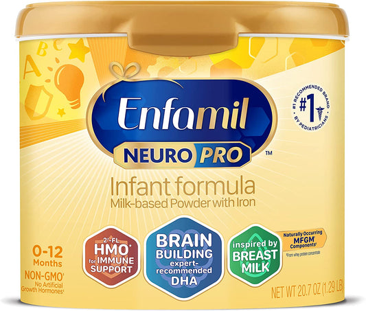 Enfamil NeuroPro Baby Formula, Triple Prebiotic Immune Blend with 2'FL HMO & Expert Recommended Omega-3 DHA, Inspired by Breast Milk, Non-GMO, Reusable Tub, 20.7 Oz (Packaging May Vary)