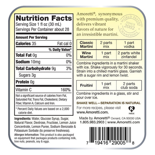 Amoretti Premium Martini Cocktail Mix, Lemon Drop, 28 Ounce