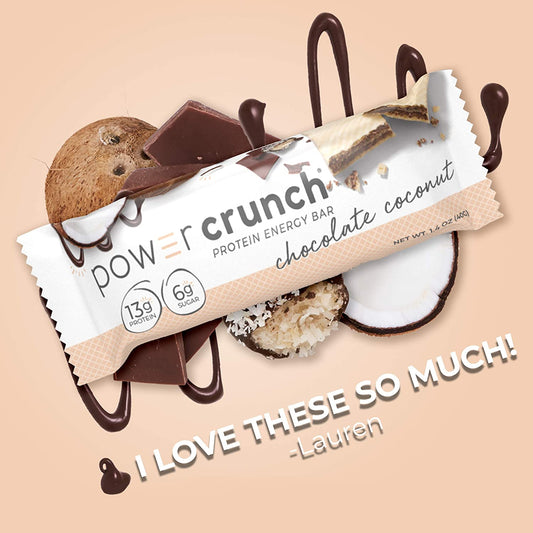 Power Crunch Whey Protein Bars, High Protein Snacks with Delicious Taste, Coconut Chocolate, 1.4 Ounce (12 Count)