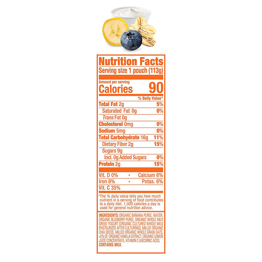 Happy Tot Organics Stage 4 Super Morning Organics Bananas Blueberries Yogurt & Oats + Super Chia, 4 Ounce Pouch (Pack of 8) packaging may vary