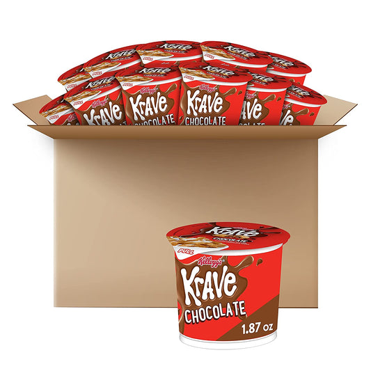 Kellogg’s Krave Breakfast Cereal Cups, 7 Vitamins and Minerals, Kids Snacks, Chocolate, 22.4oz Case (12 Cups)