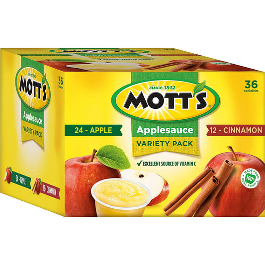 Mott's Apple & Cinnamon Variety Pack Applesauce, 4 Ounce Cup, Pack of 36