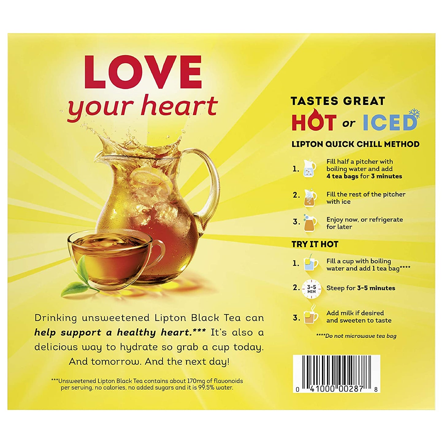 Lipton Tea Bags For A Naturally Smooth Taste Black Tea Can Help Support a Healthy Heart 8 oz 100 Count, Pack of 6