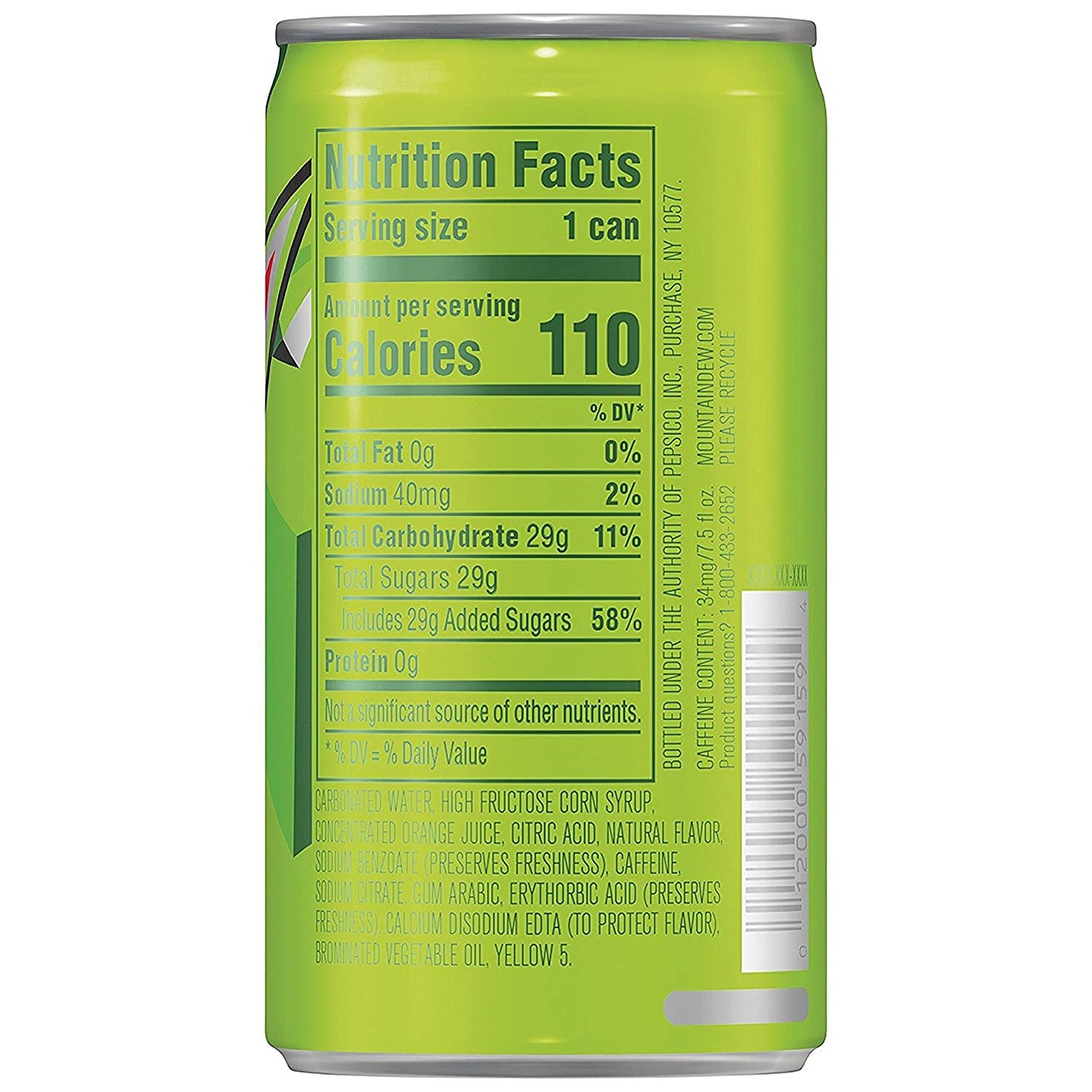 Mountain Dew Soda, 7.5 Ounce Mini Cans, 10 Pack
