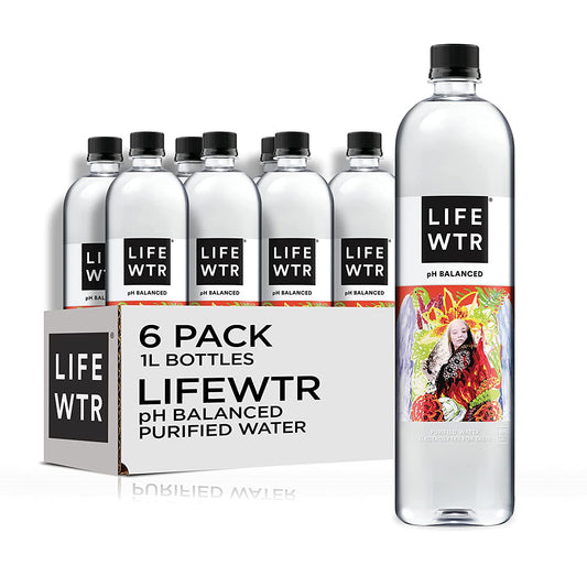 LIFEWTR, Premium Purified Water, pH Balanced with Electrolytes For Taste, 33.8 Fl Oz (Pack of 6)
