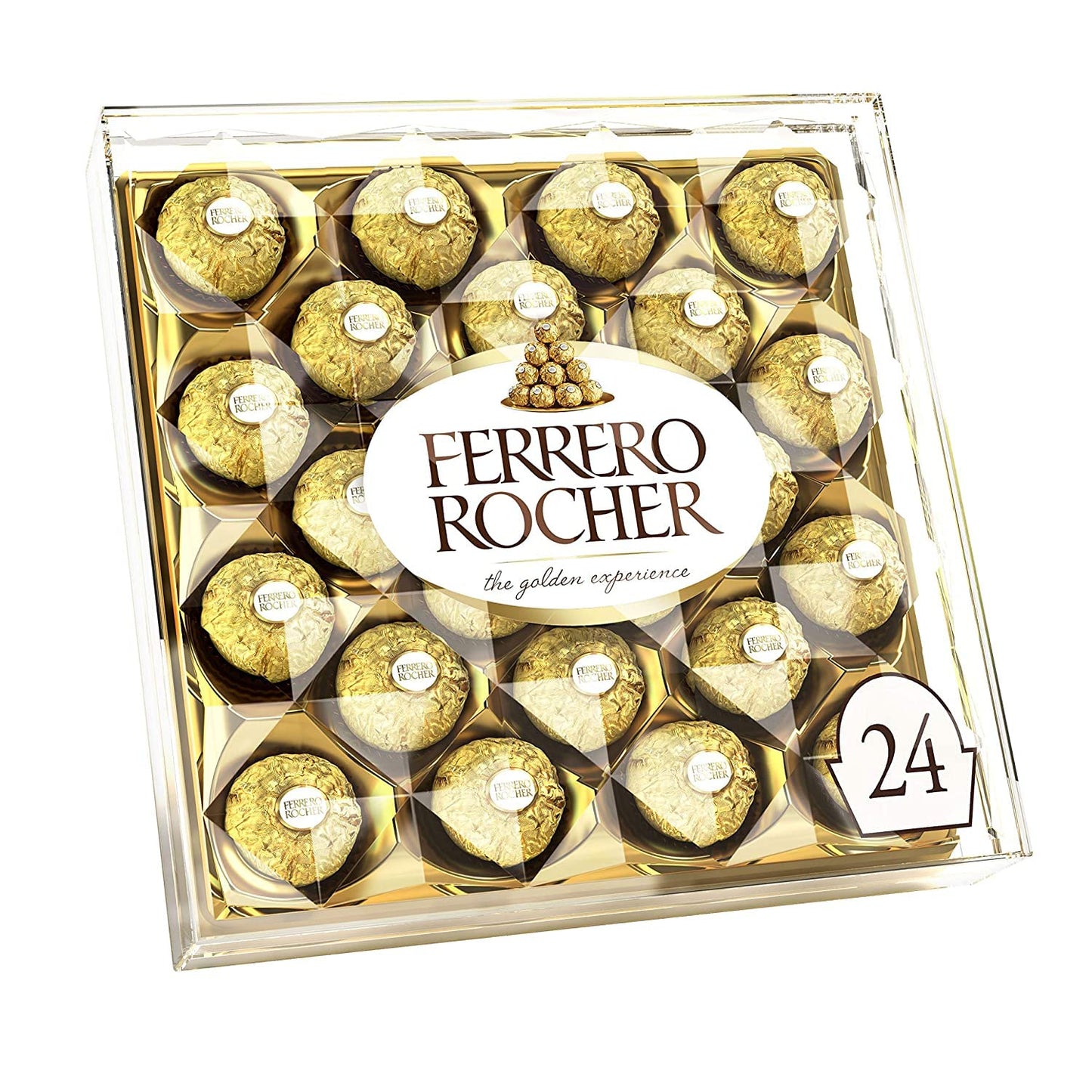 Ferrero Rocher Fine Hazelnut Milk Chocolate Candy, Perfect Valentine's Day Gift, 24 Count, Glamond Gift Box, 10.5 oz