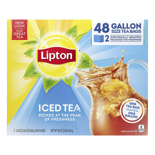 Lipton Gallon-Sized Iced Tea Bags Picked At The Peak of Freshness Unsweetened Can Help Support a Healthy Heart 48 Oz 48 Count, Standart