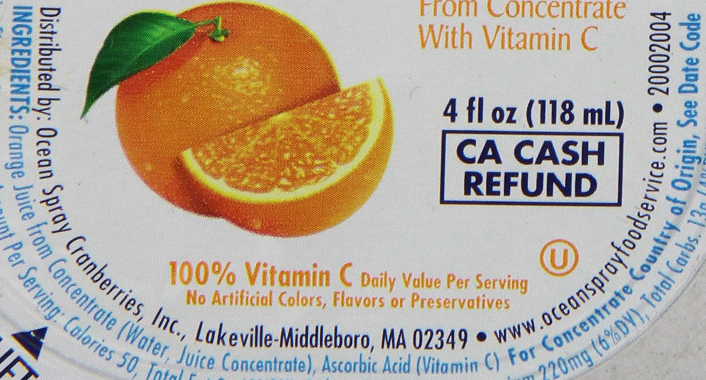 Ocean Spray 100% Orange Juice, 4 Fl Ounce Cup (Pack of 48)