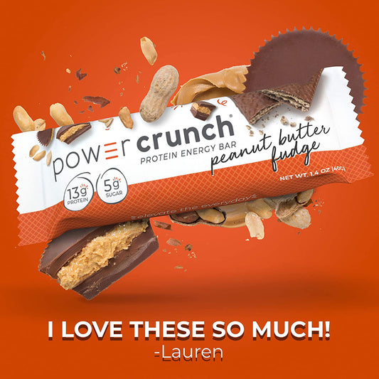Power Crunch Whey Protein Bars, High Protein Snacks with Delicious Taste, Peanut Butter Fudge, 1.4 Ounce (12 Count)