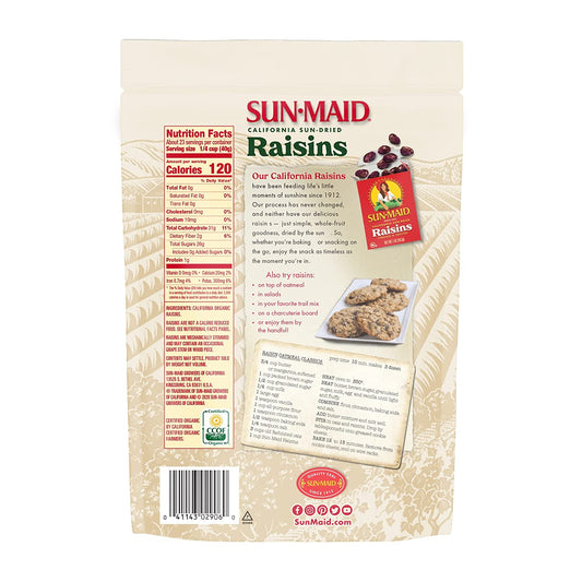 Sun-Maid - Organic California Raisins Snack - 32 Ounce Resealable Bag - Whole Natural Dried Fruit - No Sugar Added - Naturally Gluten Free - Non-GMO - Vegan And Vegetarian Friendly
