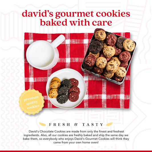 David's Fresh-Baked Cookies Tin, 0.50 Oz Assorted Mini Cookies with Chocolate Chip