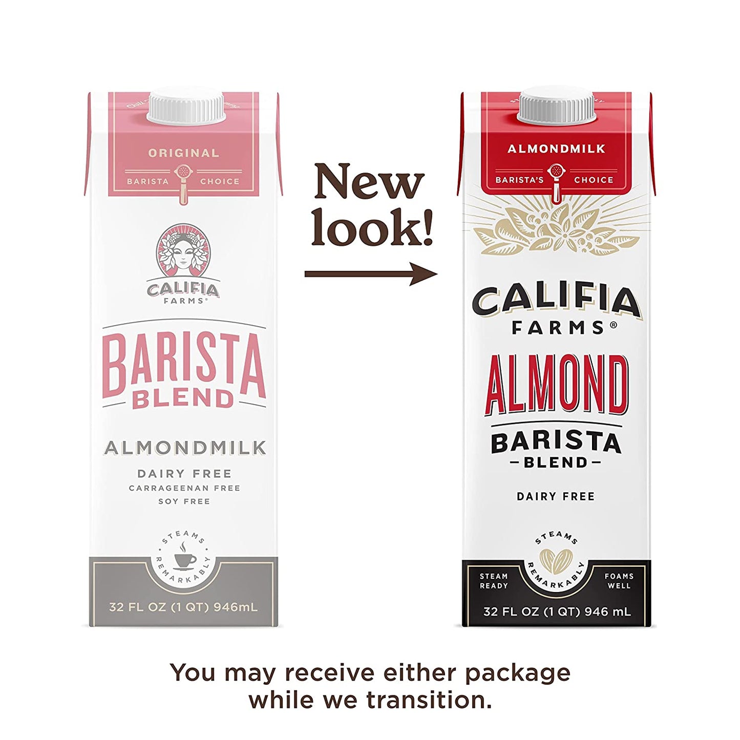 Califia Farms - Almond Milk, Original Barista Blend, 32 Oz (Pack of 6) | Shelf Stable | Dairy Free | Nut Milk | Creamer | Plant Based | Vegan | Non-GMO | Gluten Free