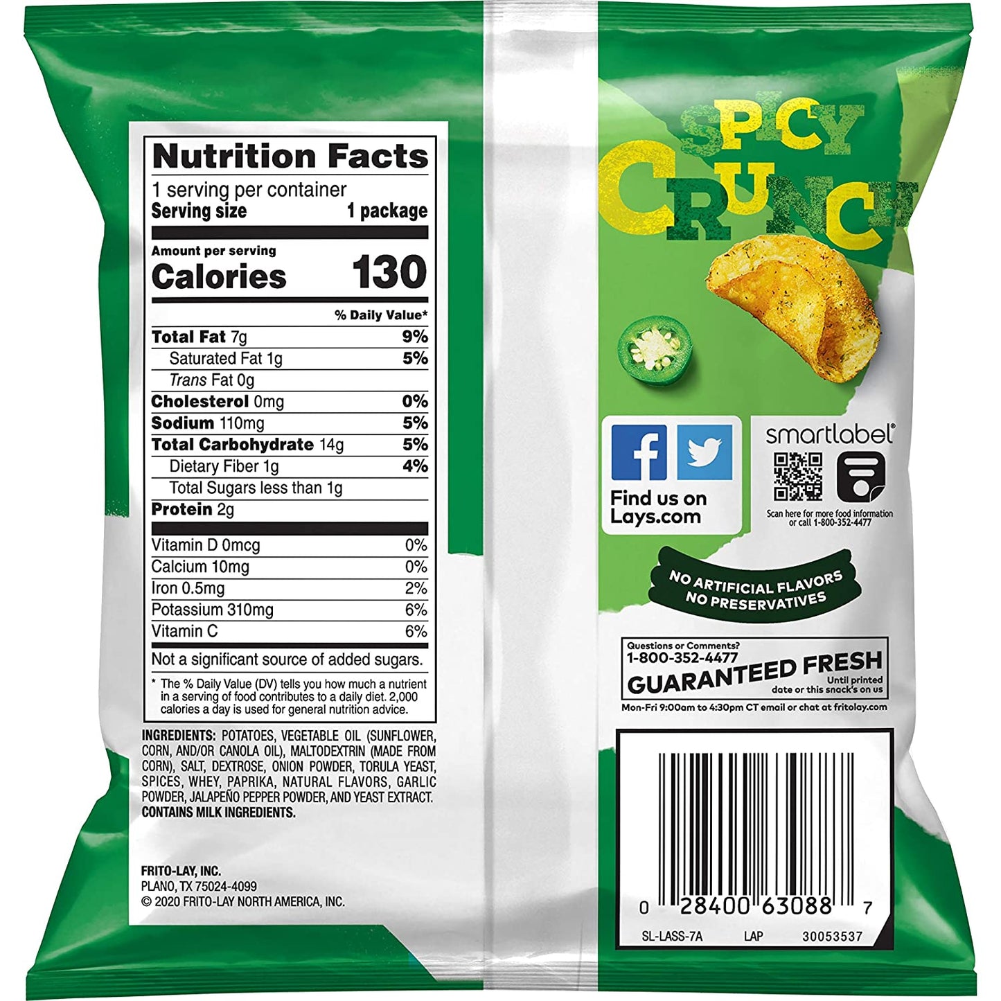 Lay's Kettle Cooked Jalapeno Flavored Potato Chips, 0.85 Ounce (Pack of 40)