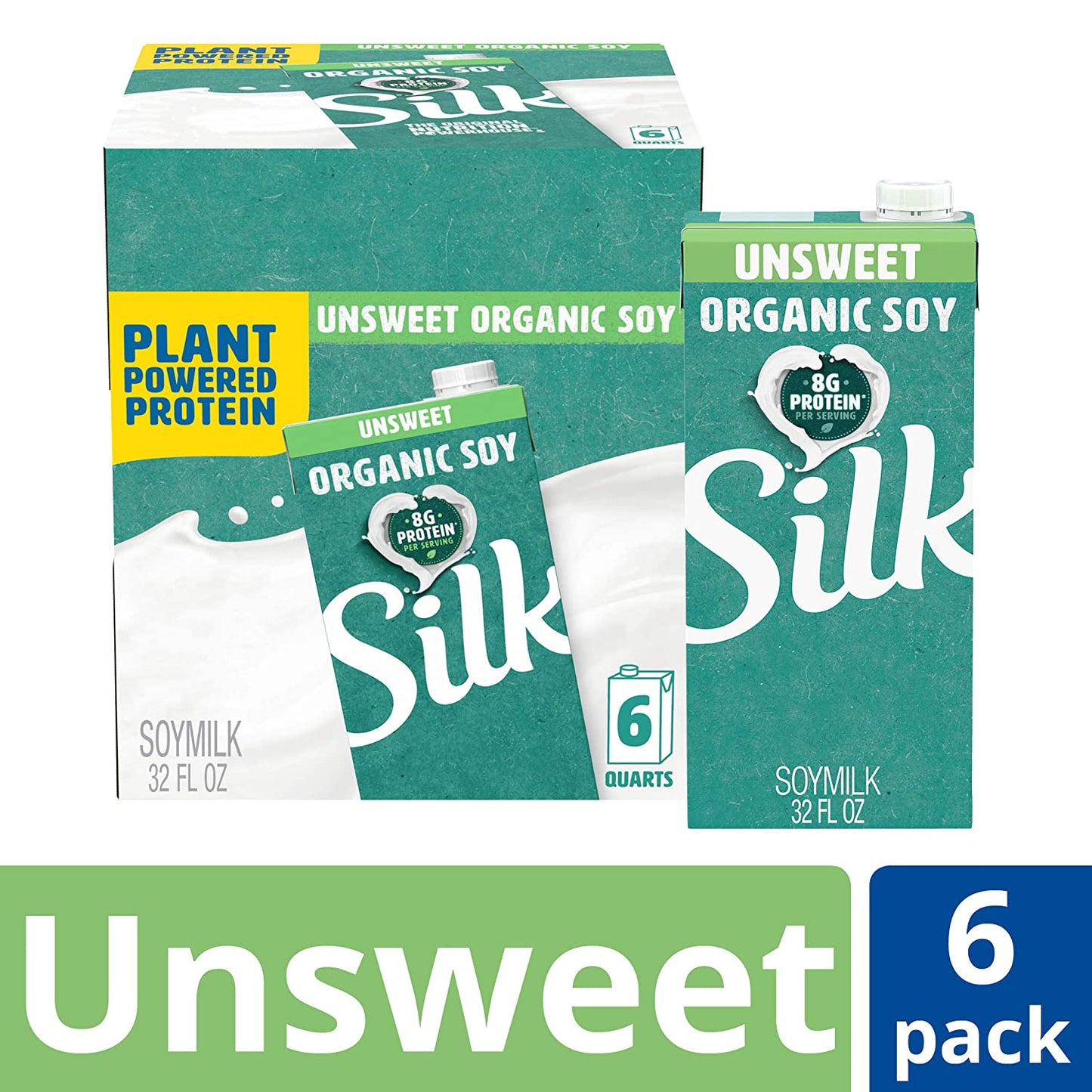 Silk Unsweetened Organic Soymilk, 32-Ounce Aseptic Cartons (Pack of 6)
