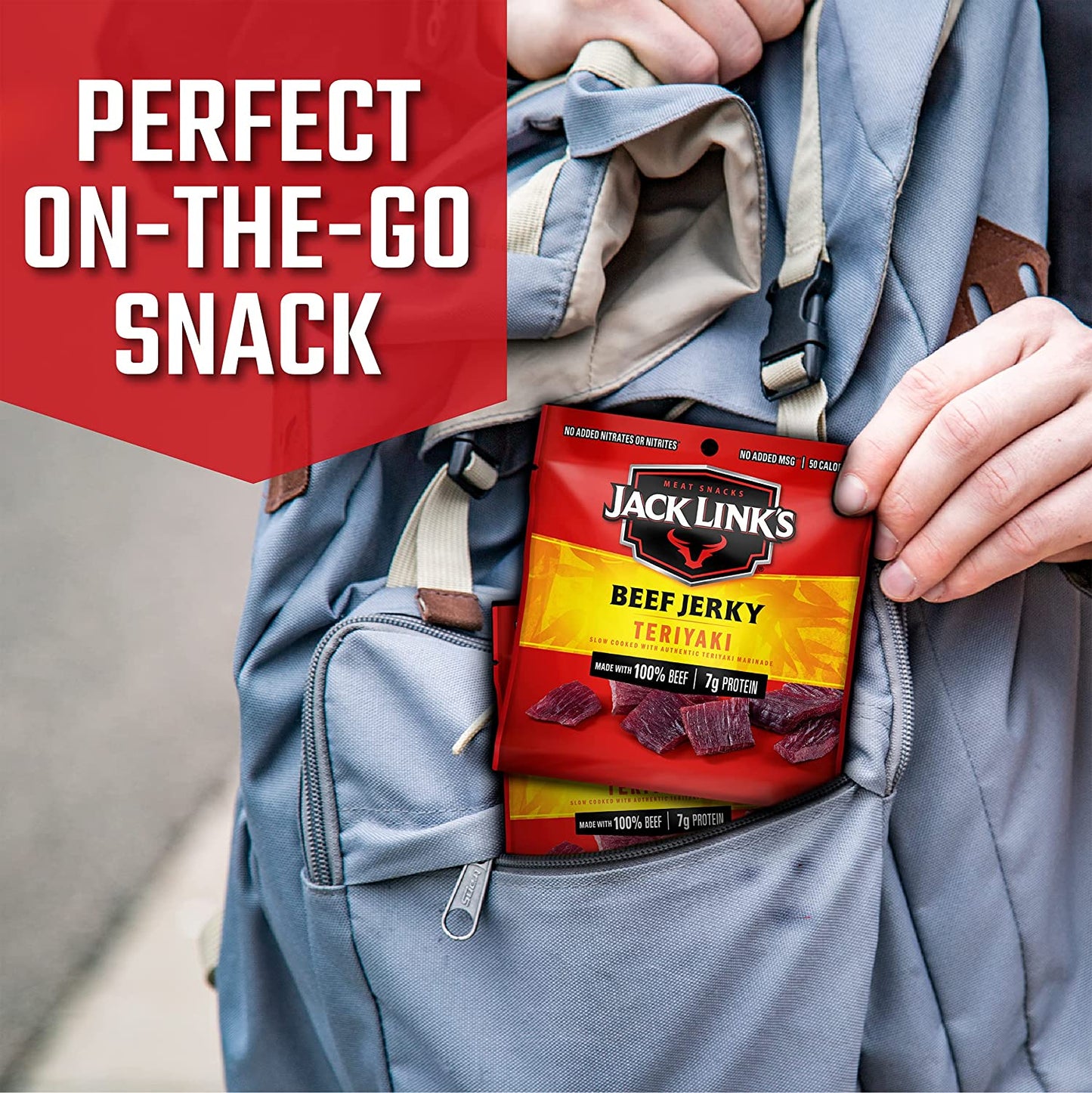 Jack Link's Beef Jerky, Pack of 5 – Flavorful Meat Snack for Lunches, Ready to Eat – 7g of Protein, Made with Premium Beef – Teriyaki, 0.625 Oz Bags