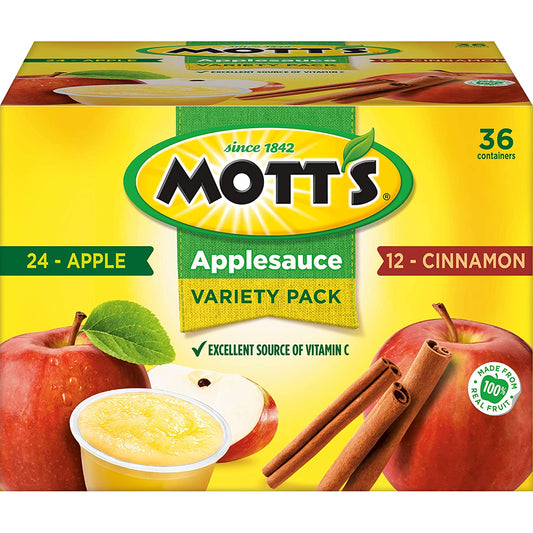 Mott's Apple & Cinnamon Variety Pack Applesauce, 4 Ounce Cup, Pack of 36