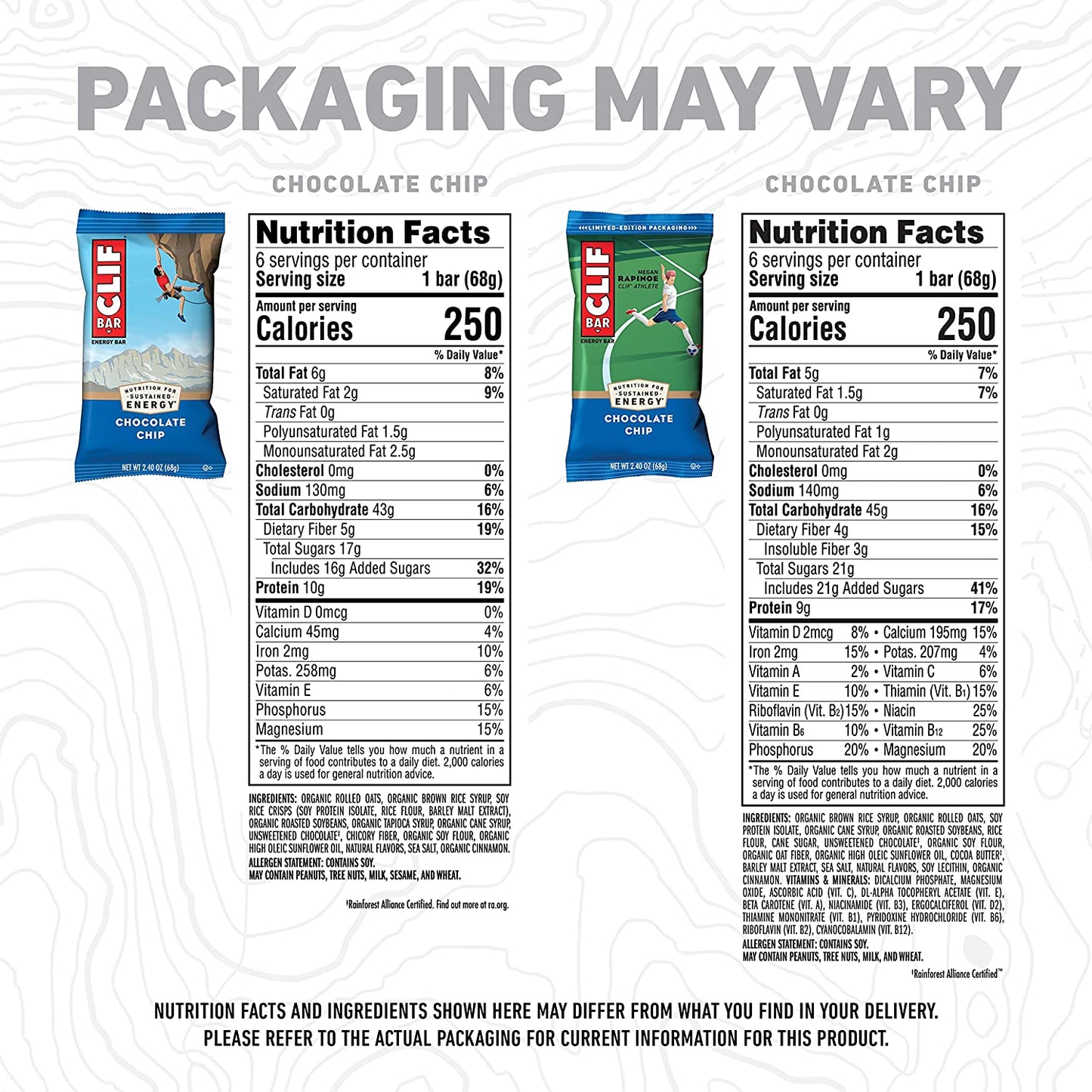CLIF BARS - Energy Bars – Care Package - Chocolate Chip and Crunchy Peanut Butter - Plant Based - Made with Organic Oats