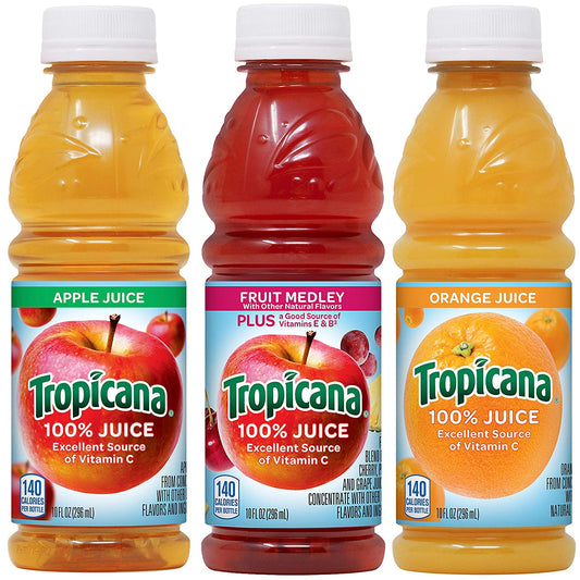 Tropicana 100% Juice 3-flavor Classic Variety Pack, 10 Ounce Bottles, 24 Count & Juice, Fruit Medley, 10 Ounce (Pack of 15)