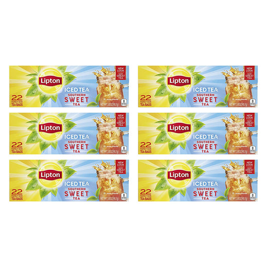 Lipton Family-Sized Black Iced Tea Bags, Southern Sweet Tea 22 ct (Pack of 6)