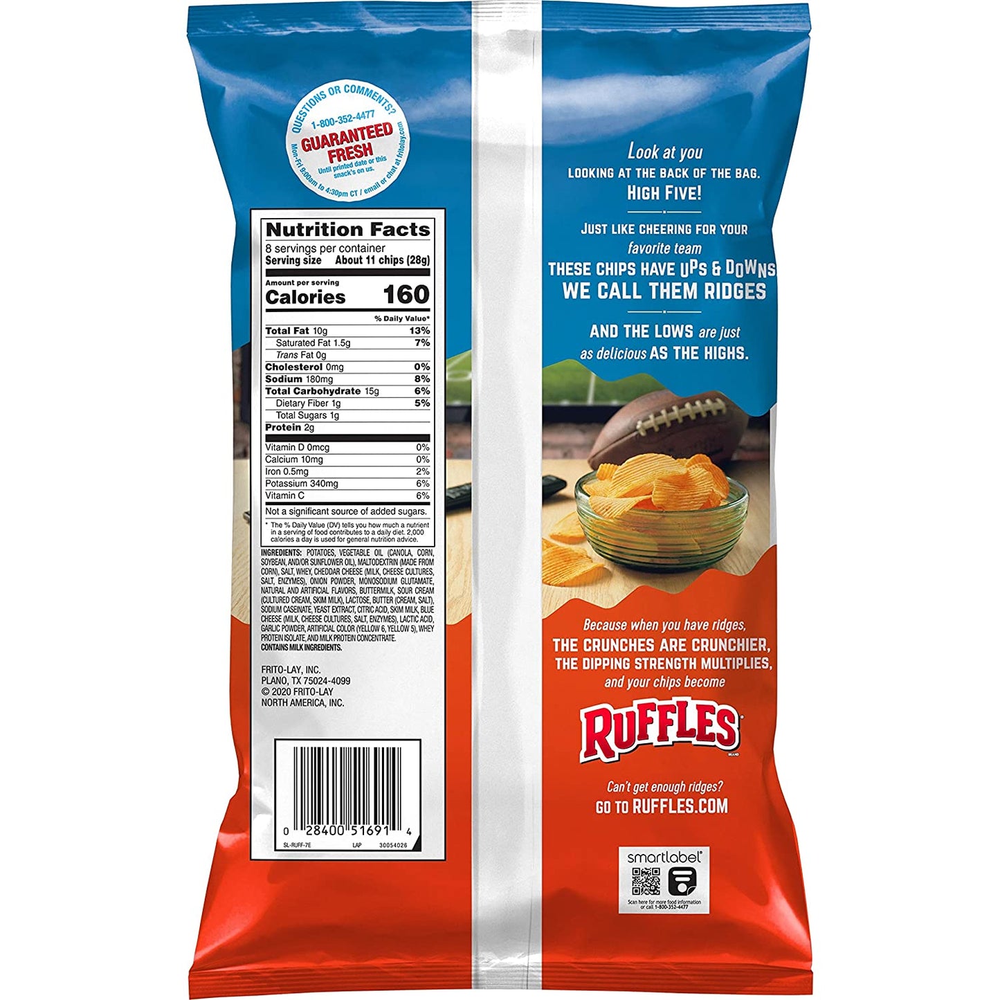 Ruffles Potato Chips, Cheddar Cheese & Sour Cream, 8 Ounce
