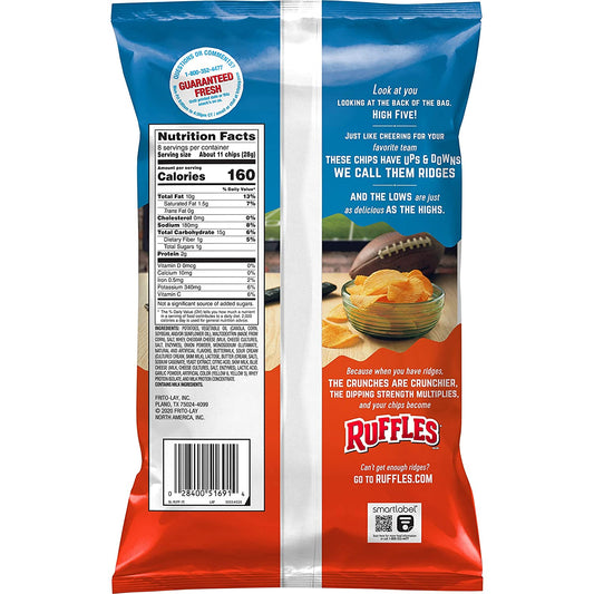 Ruffles Potato Chips, Cheddar Cheese & Sour Cream, 8 Ounce