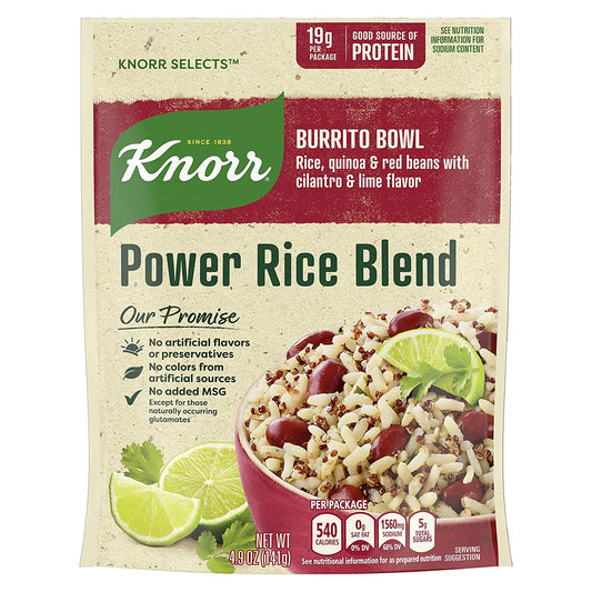 Knorr Selects Power Rice Blend For A Delicious Side or Meal Starter Burrito Bowl 19g of Protein Per Serving 4.9 oz, Pack of 8