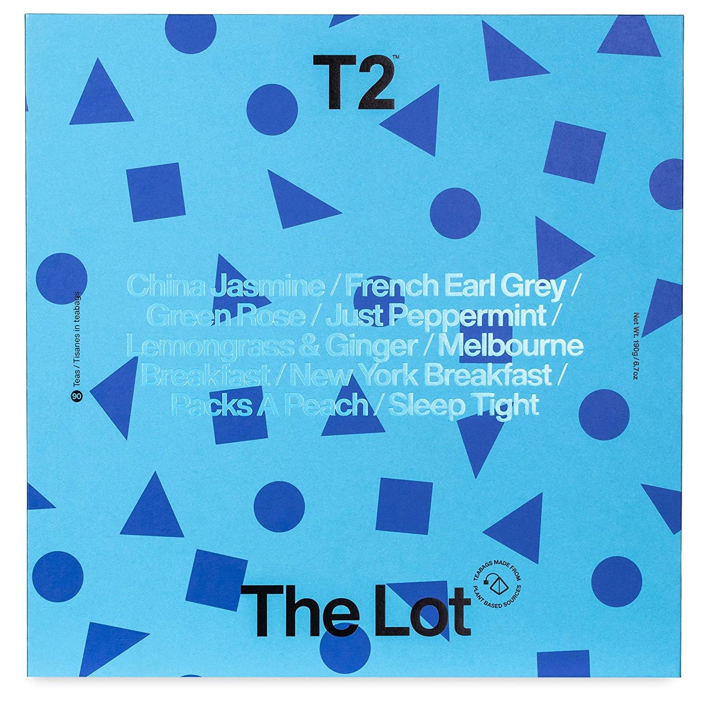 T2 Tea The Lot Gift Pack - 90 Individually Sealed Tea Bags of 9 Black/Green/Fruit & Herbal Teas, Tea Giftpack, 6.7 Oz