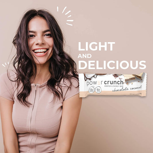 Power Crunch Whey Protein Bars, High Protein Snacks with Delicious Taste, Coconut Chocolate, 1.4 Ounce (12 Count)