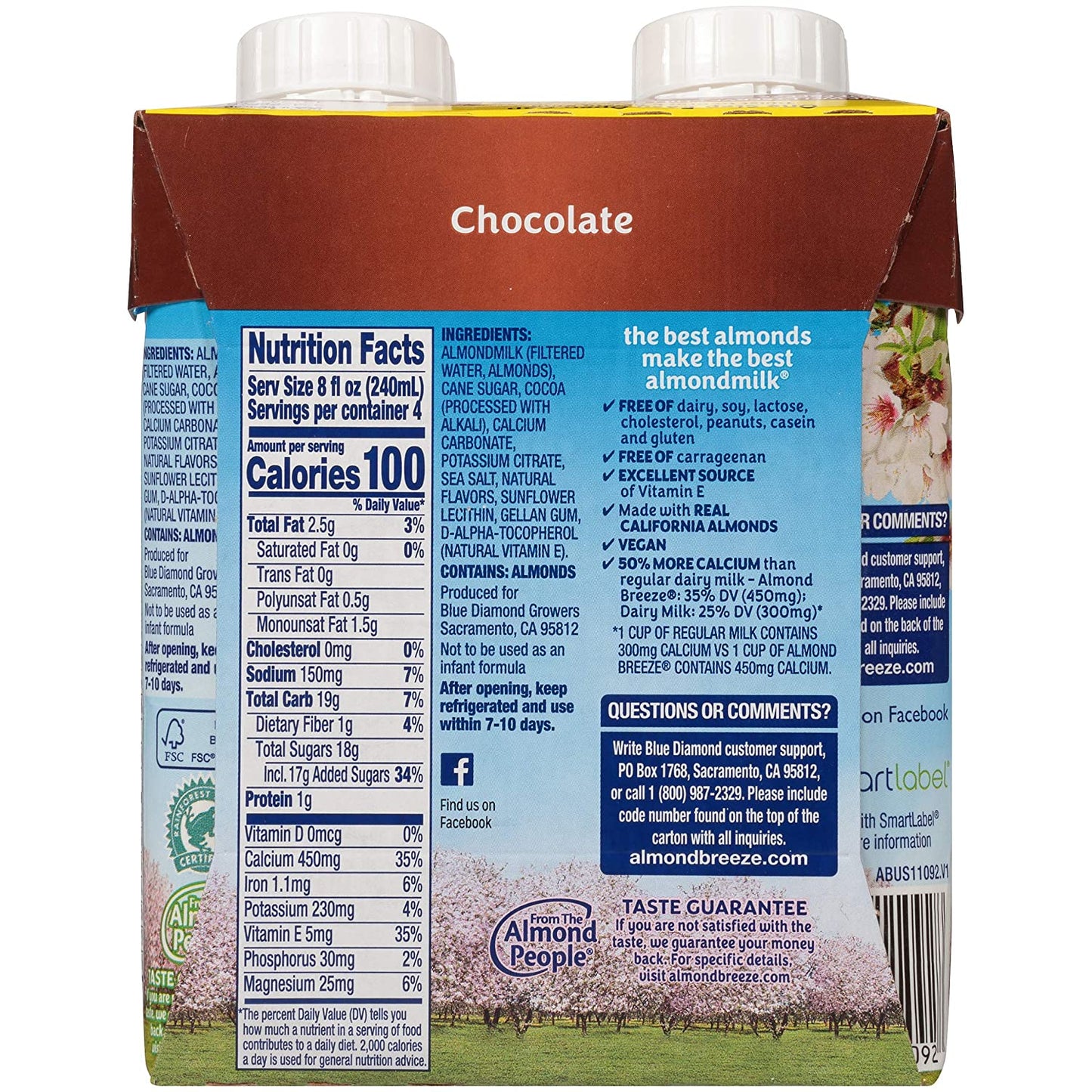 Almond Breeze Dairy Free Almondmilk, Chocolate Single Serve, 4 Count (Pack Of 6)