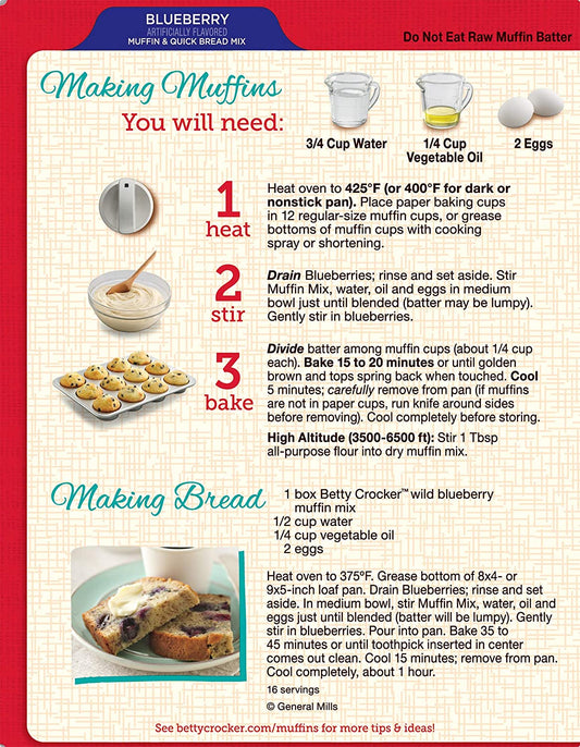 Betty Crocker Wild Blueberry Muffin and Quick Bread Mix, 16.9 oz
