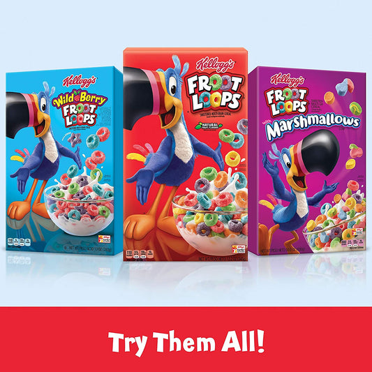 Kellogg's Froot Loops Kids Breakfast Cereal, Variety Pack, Froot Loops (2 Boxes) and Froot Loops with Marshmallows (2 Boxes)
