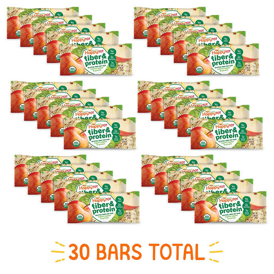 Happy Tot Organics Fiber & Protein Soft-Baked Oat Bars Toddler Snack Apple & Spinach, 0.88 Ounce Bars, 5 Count Box (Pack of 6) (Packaging May Vary)