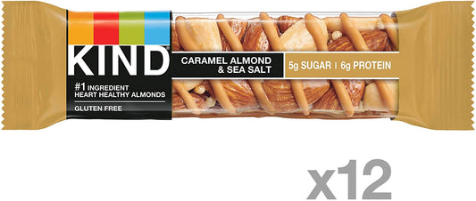 KIND Healthy Snack Bar, Caramel Almond & Sea Salt, 5g Sugar | 6g Protein, Gluten Free Bars, 1.4 Oz, 12 Count