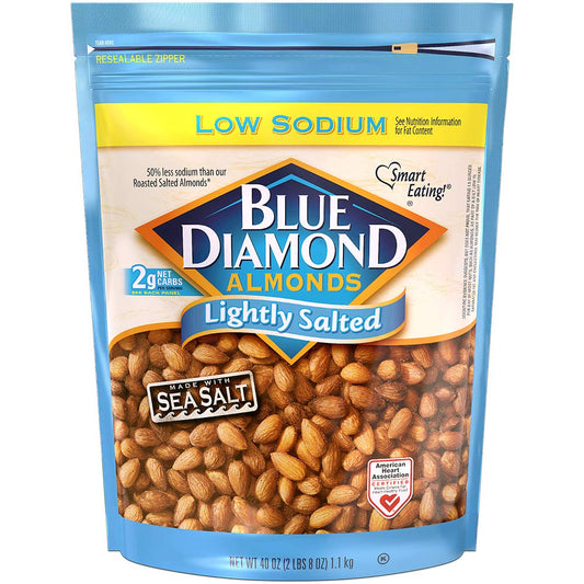 Blue Diamond Almonds Low Sodium Lightly Salted Snack Nuts, 40 Oz Resealable Bag (Pack of 1)