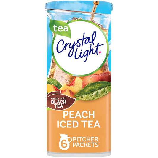 Crystal Light Sugar-Free Peach Iced Tea Low Calories Powdered Drink Mix 6 Count Pitcher Packets