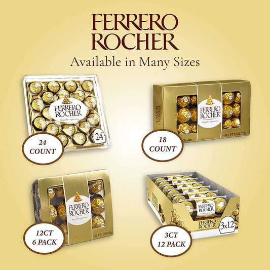 Ferrero Rocher Fine Hazelnut Milk Chocolate Candy, Perfect Valentine's Day Gift, 24 Count, Glamond Gift Box, 10.5 oz