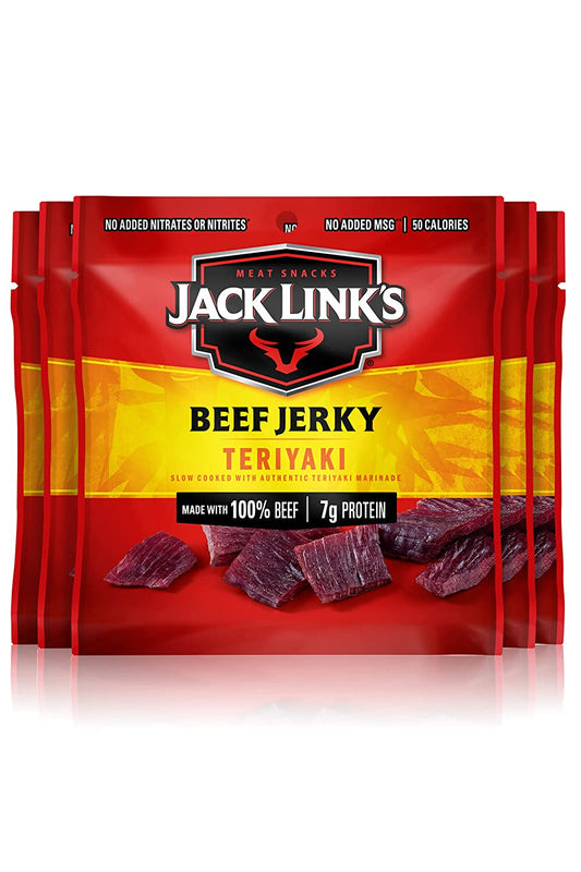 Jack Link's Beef Jerky, Pack of 5 – Flavorful Meat Snack for Lunches, Ready to Eat – 7g of Protein, Made with Premium Beef – Teriyaki, 0.625 Oz Bags