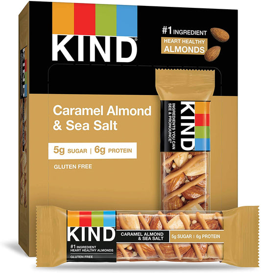 KIND Healthy Snack Bar, Caramel Almond & Sea Salt, 5g Sugar | 6g Protein, Gluten Free Bars, 1.4 Oz, 12 Count