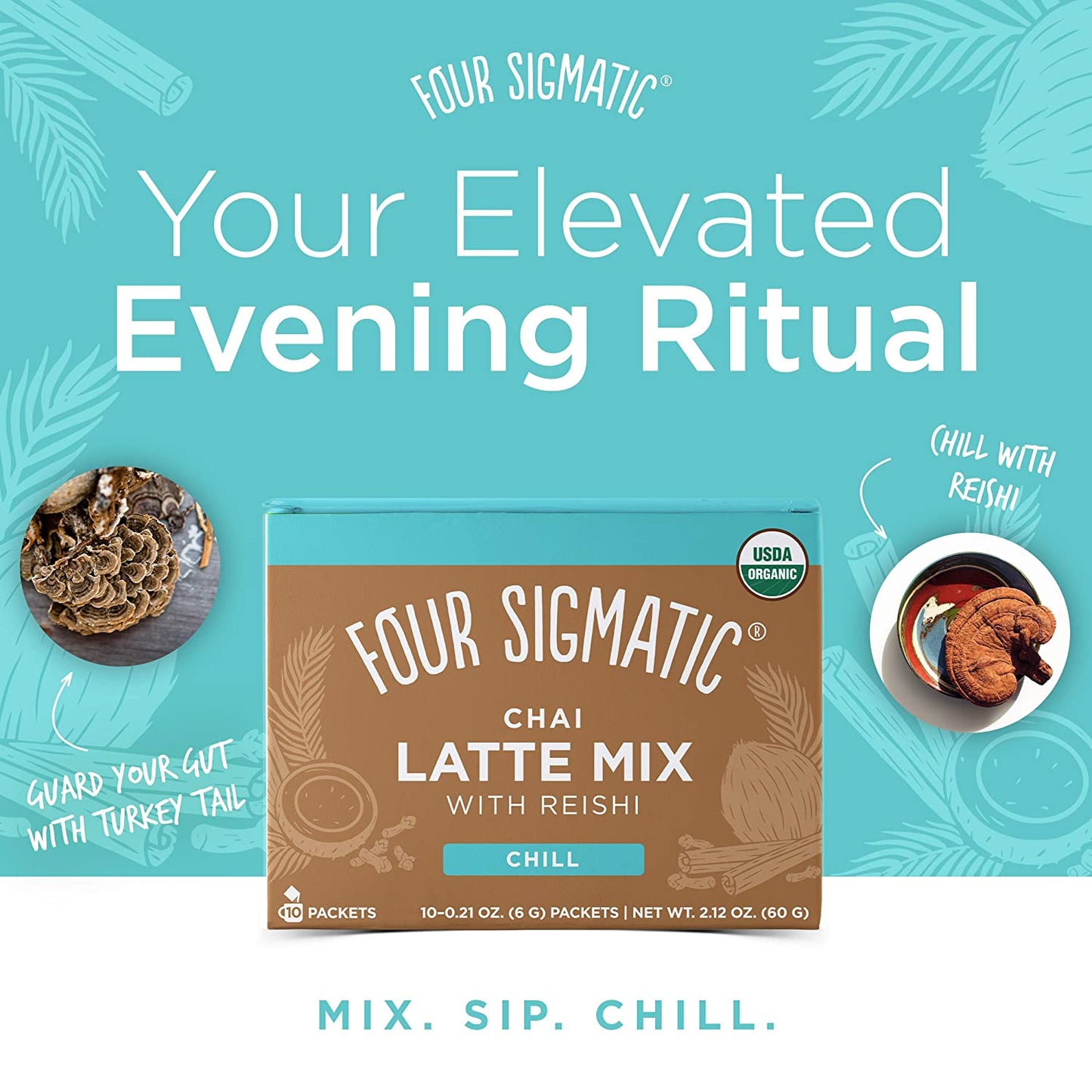 Chai Latte by Four Sigmatic | Organic Instant Chai Latte with Turkey Tail,  Reishi Mushrooms & Coconut Milk Powder | Supports Gut & Digestion Health 