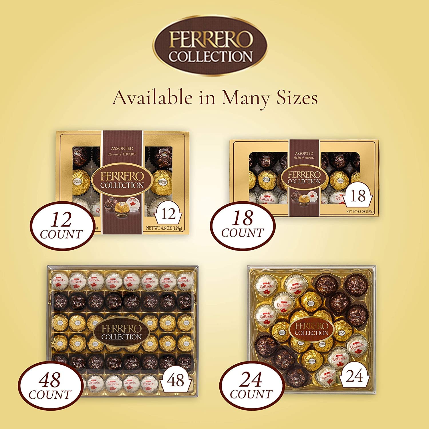 Ferrero Rocher Sizes Ferrero Rocher Collection, Fine Hazelnut Milk Chocolates, 48 Count, As ...