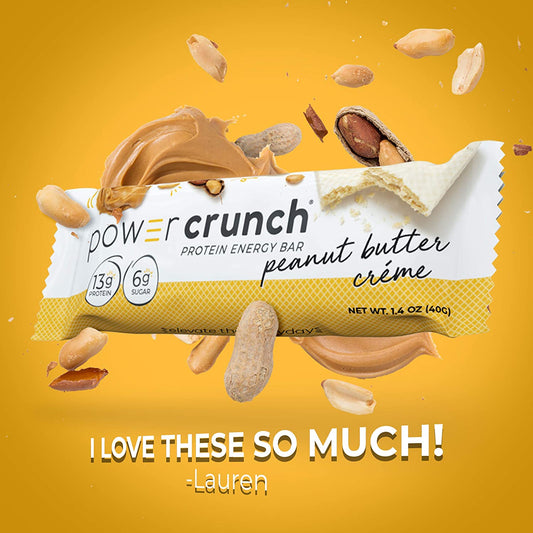 Power Crunch Whey Protein Bars, High Protein Snacks with Delicious Taste, Peanut Butter Crème, 1.4 Ounce (12 Count)