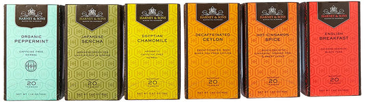 Harney & Sons Variety Pack Premium Tea Bags, 6 Flavors, 20 Tea Bags Each, (Egyptian Chamomile, English Breakfast, Hot Cinnamon Spice, Organic Peppermint, Japanese Sencha, Decaffeinated Ceylon )