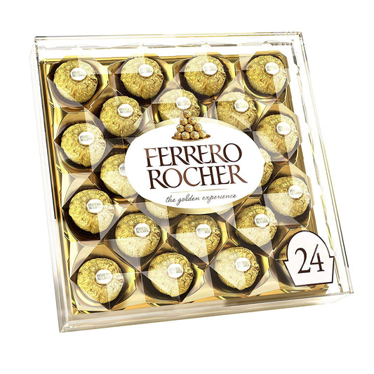 Ferrero Rocher Fine Hazelnut Milk Chocolate Candy, Perfect Valentine's Day Gift, 24 Count, Glamond Gift Box, 10.5 oz