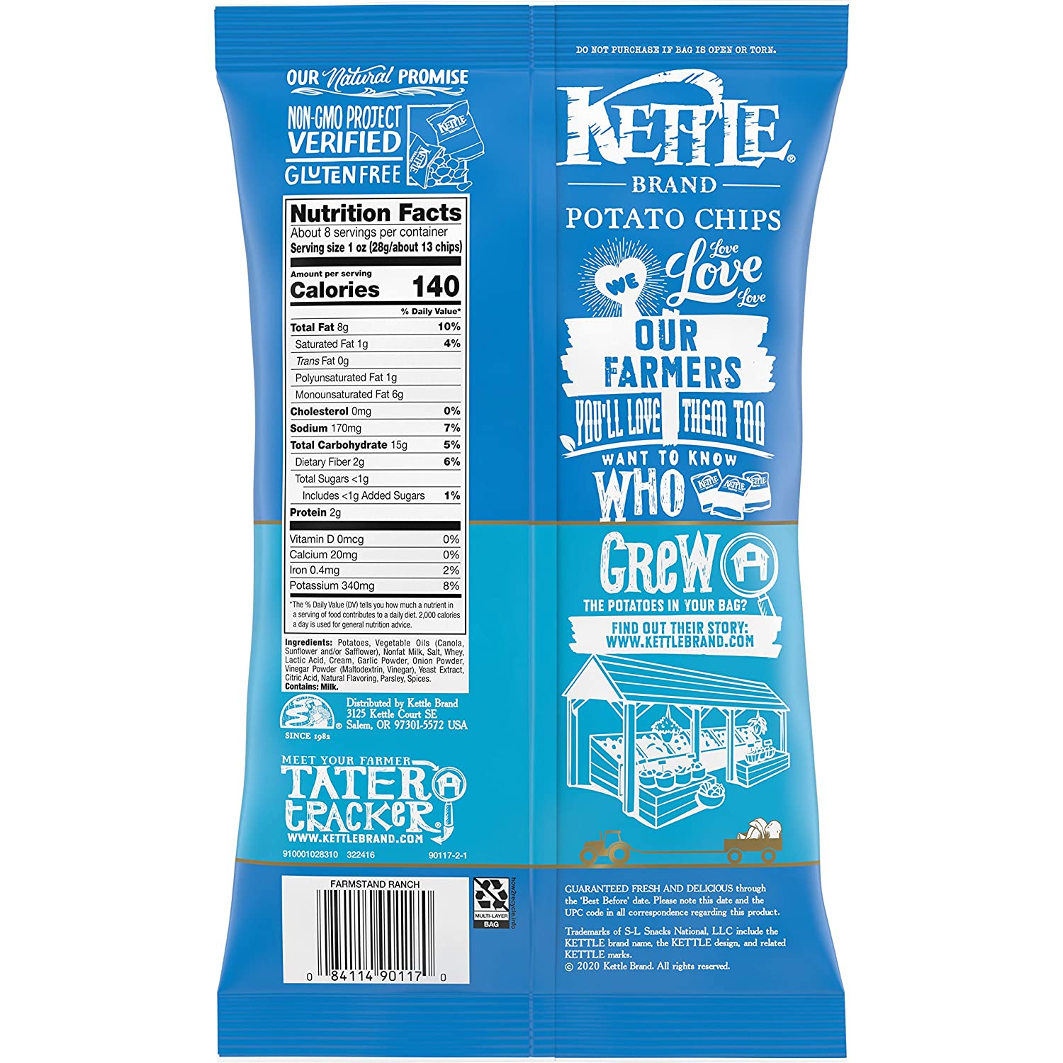 Kettle Brand Potato Chips, Farmstand Ranch Kettle Chips, 8.5 Oz